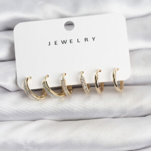 Tegan Zirkon Taşlı Gold Renk Pirinç Kadın Küpe Seti TG27BKP11481