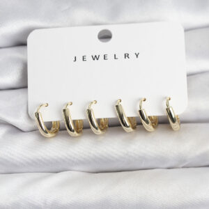 Tegan Gold Renk Pirinç Halka Kadın Küpe Seti TG27BKP11483