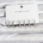 Tegan Gümüş Renk Pirinç Zirkon Taşlı Halka Kadın Küpe Seti TG27BKP11486