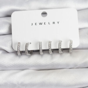 Tegan Gümüş Renk Pirinç Zirkon Taşlı Halka Kadın Küpe Seti TG27BKP11486