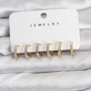 Tegan Gold Renk Pirinç Zirkon Taşlı Halka Kadın Küpe Seti TG27BKP11487