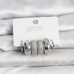 Tegan Zirkon Taşlı Pirinç Gümüş Renk Halka Kadın Küpe Seti TG27BKP11488