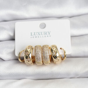 Tegan Zirkon Taşlı Pirinç Gold Renk Halka Kadın Küpe Seti TG27BKP11489