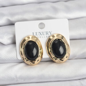 Tegan Siyah Renk Oval Vintage Pirinç Kadın Küpe TG27BKP11495