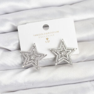 Tegan Gümüş Renk Pirinç Zirkon Taşlı Yıldız Model Kadın Küpe TG27BKP11513