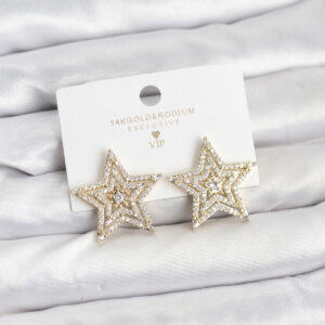 Tegan Gold Renk Pirinç Zirkon Taşlı Yıldız Model Kadın Küpe TG27BKP11514