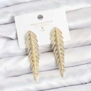 Tegan Pirinç Gold Renk Balık Sırtı Model Zirkon Taşlı Kadın Küpe TG27BKP11516