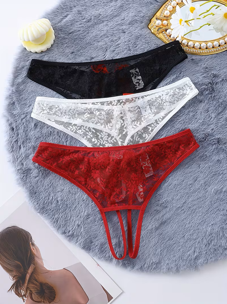 Tegan Kadın 3'lü Seksi Ağ Bölgesi Açık Dantelli Tanga Seti TG270055 - XS