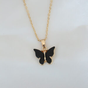 Tegan Gold Kaplama Siyah Renkli Sedefli Kelebek Kolye TG27BKO6435