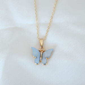 Tegan Gold Renk Kaplama Buz Mavisi Renk Sedefli Kelebek Kolye TG27BKO6438