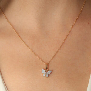 Tegan Gold Mavi Renk Kelebek Figür Kadın Kolye TG27BKO6816