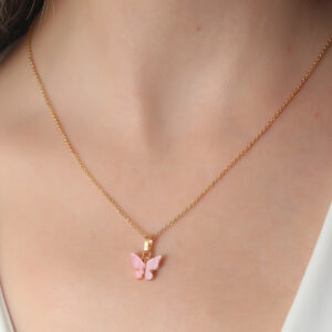 Tegan Gold Pembe Renk Kelebek Figür Kadın Kolye TG27BKO6817