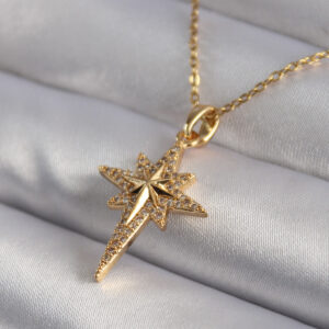 Tegan 316L Çelik Gold Renk Zirkon Taşlı Kutup Yıldızı Model Kadın Kolye TG27BKO10913