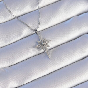 Tegan 316L Çelik Gümüş Renk Zirkon Taşlı Kutup Yıldızı Model Kolye TG27BKO8873