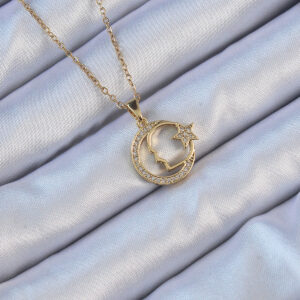 Tegan 316L Çelik Zincir Altın Renk Zirkon Taşlı Ay Yıldız Simgeli Atatürk Kolye TG27BKO9117