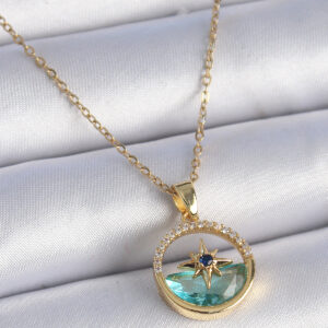 Tegan 316L Çelik Zincir Gold Renk Zirkon Taşlı Deniz Görünüm Kutup Yıldız Model Kadın Kolye TG27BKO9358