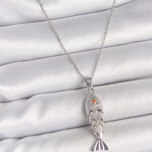 Tegan 316L Çelik Zincir Gümüş Renk Zirkon Taşlı Balık Figürlü Kolye TG27BKO10233