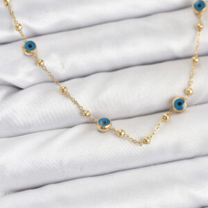 Tegan 316L Çelik Gold Renk Nazarlı ve Topçuklu Model Kadın Kolye TG27BKO10814