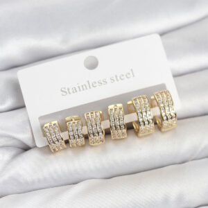 Tegan 316L Çelik Zirkon Taşlı Gold Halka Küpe Seti TG27BKP11518