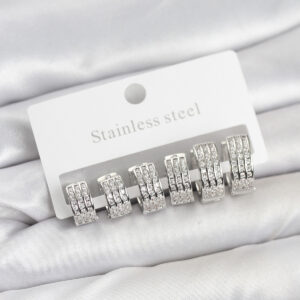 Tegan 316L Çelik Zirkon Taşlı Gümüş Renk Halka Küpe Seti TG27BKP11519