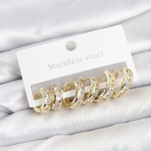 Tegan 316L Çelik Gold Renk Su Yolu Halka Küpe Seti TG27BKP11522