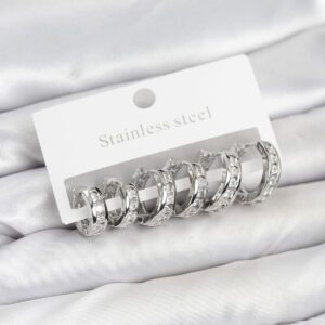 Tegan 316L Çelik Gümüş Renk Su Yolu Halka Küpe Seti TG27BKP11523