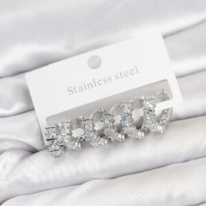 Tegan 316L Çelik Gümüş Renk Baget Zirkon Taşlı Halka Küpe Seti TG27BKP11529