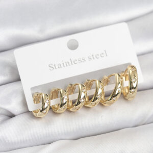 Tegan 316L Çelik Gold Renk Zirkon Taşlı Kutup Yıldızı Model Halka Küpe Seti TG27BKP11530