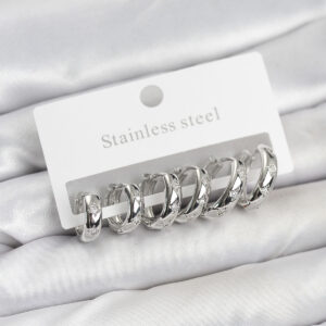 Tegan 316L Çelik Gümüş Renk Zirkon Taşlı Kutup Yıldızı Model Halka Küpe Seti TG27BKP11531