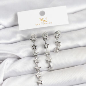 Tegan Pirinç Gümüş Renk Yıldız Model YSX Trio Küpe Seti TG27BKP11555