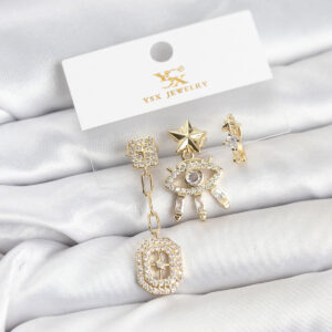 Tegan Pirinç Gold Renk Göz ve Kutup Yıldızı Model YSX Trio Küpe Seti TG27BKP11556