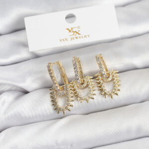 Tegan Pirinç Gold Renk Zirkon Taşlı Vintage Model YSX Trio Küpe Seti TG27BKP11560