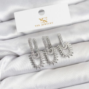 Tegan Pirinç Gümüş Renk Zirkon Taşlı Vintage Model YSX Trio Küpe Seti TG27BKP11561