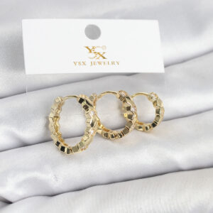 Tegan Pirinç Gold Renk Zirkon Taşlı Petek Halka Model YSX Trio Küpe Seti TG27BKP11566