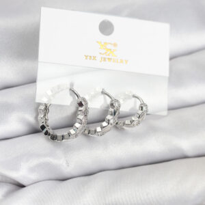 Tegan Pirinç Gümüş Renk Zirkon Taşlı Petek Halka Model YSX Trio Küpe Seti TG27BKP11567