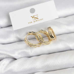Tegan Pirinç Gold Renk Zirkon Taşlı Halka Yılan Model YSX Trio Küpe Seti TG27BKP11572