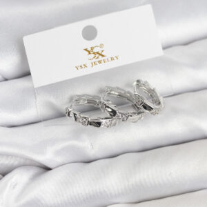 Tegan Pirinç Gümüş Renk Zirkon Taşlı Halka Yılan Model YSX Trio Küpe Seti TG27BKP11573