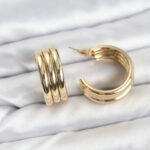 Tegan 3'lü Görünüm 316L Çelik Gold Renk Kadın Küpe TG27BKP11583