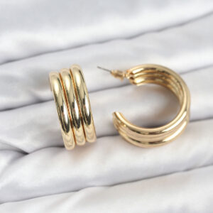 Tegan 3'lü Görünüm 316L Çelik Gold Renk Kadın Küpe TG27BKP11583