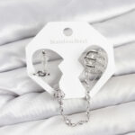 Tegan Pirinç Gümüş Renk Sarmal Model Zincir Bağlantılı Ear Cuff Küpe Seti TG27BKP11537