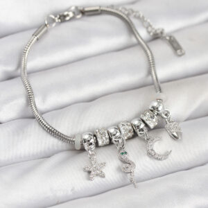 Tegan Pirinç Gümüş Renk Yılan Charmlı Kadın Bileklik TG27BB8182