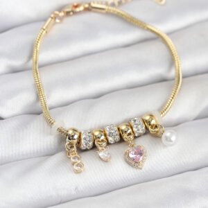 Tegan Pirinç Gold Renk Pembe Kalp Charmlı Kadın Bileklik TG27BB8191