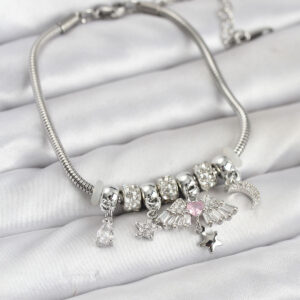 Tegan Pirinç Gümüş Renk Kanatlı Charmlı Kadın Bileklik TG27BB8198