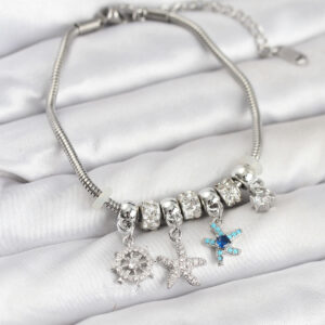 Tegan Pirinç Gümüş Renk Deniz Tema Charmlı Kadın Bileklik TG27BB8206