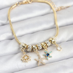 Tegan Pirinç Gold Renk Deniz Tema Charmlı Kadın Bileklik TG27BB8207