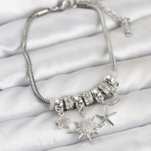 Tegan Pirinç Gümüş Renk Güneş Tema Charmlı Kadın Bileklik TG27BB8210