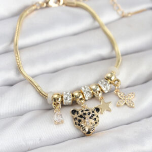 Tegan Pirinç Gold Renk Kaplan Model Charmlı Kadın Bileklik TG27BB8213