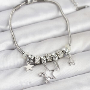 Tegan Gümüş Renk Pirinç Yıldız Model Charmlı Kadın Bileklik TG27BB8220