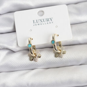 Tegan Mavi Taş Detaylı Pirinç Gold Renk Kadın Göçmen Küpesi TG27BKP11598