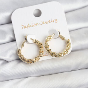 Tegan Pirinç Gold Renk Küçük Tırtıklı Halka Model Kadın Küpe TG27BKP11605